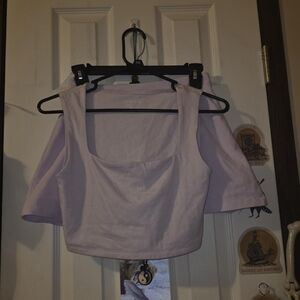 Elegant Lavender Square Neck Crop Top And Skirt Set